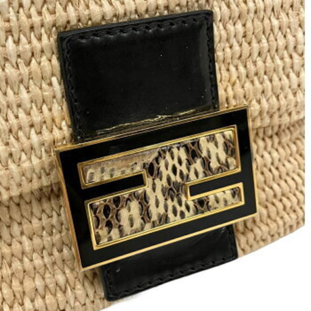 FENDI Mamma Bucket Shoulder Bag Straw Tan Python One White Black - Picture 9 of 9